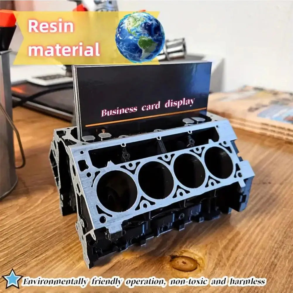 High-end Unique Engine Block Office Desk Organizer - Business Card And Pen Holder, Perfect Gift For Car Enthusiasts And Mechanic