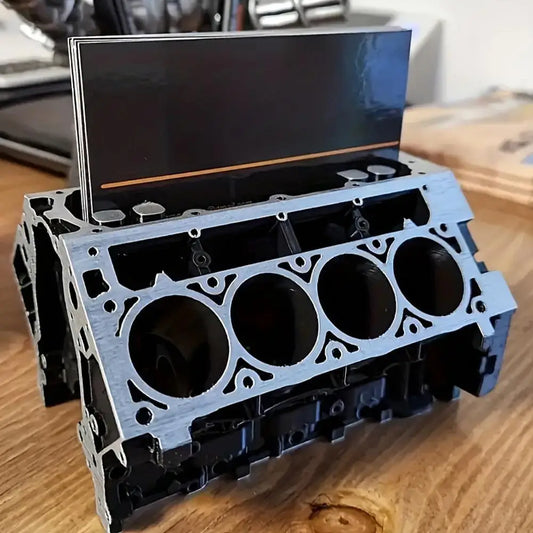 High-end Unique Engine Block Office Desk Organizer - Business Card And Pen Holder, Perfect Gift For Car Enthusiasts And Mechanic