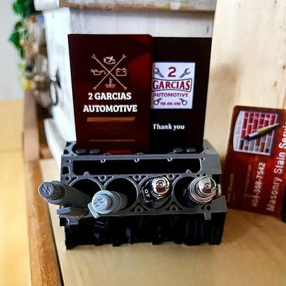 High-end Unique Engine Block Office Desk Organizer - Business Card And Pen Holder, Perfect Gift For Car Enthusiasts And Mechanic