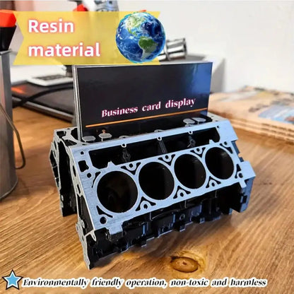High-end Unique Engine Block Office Desk Organizer - Business Card And Pen Holder, Perfect Gift For Car Enthusiasts And Mechanic