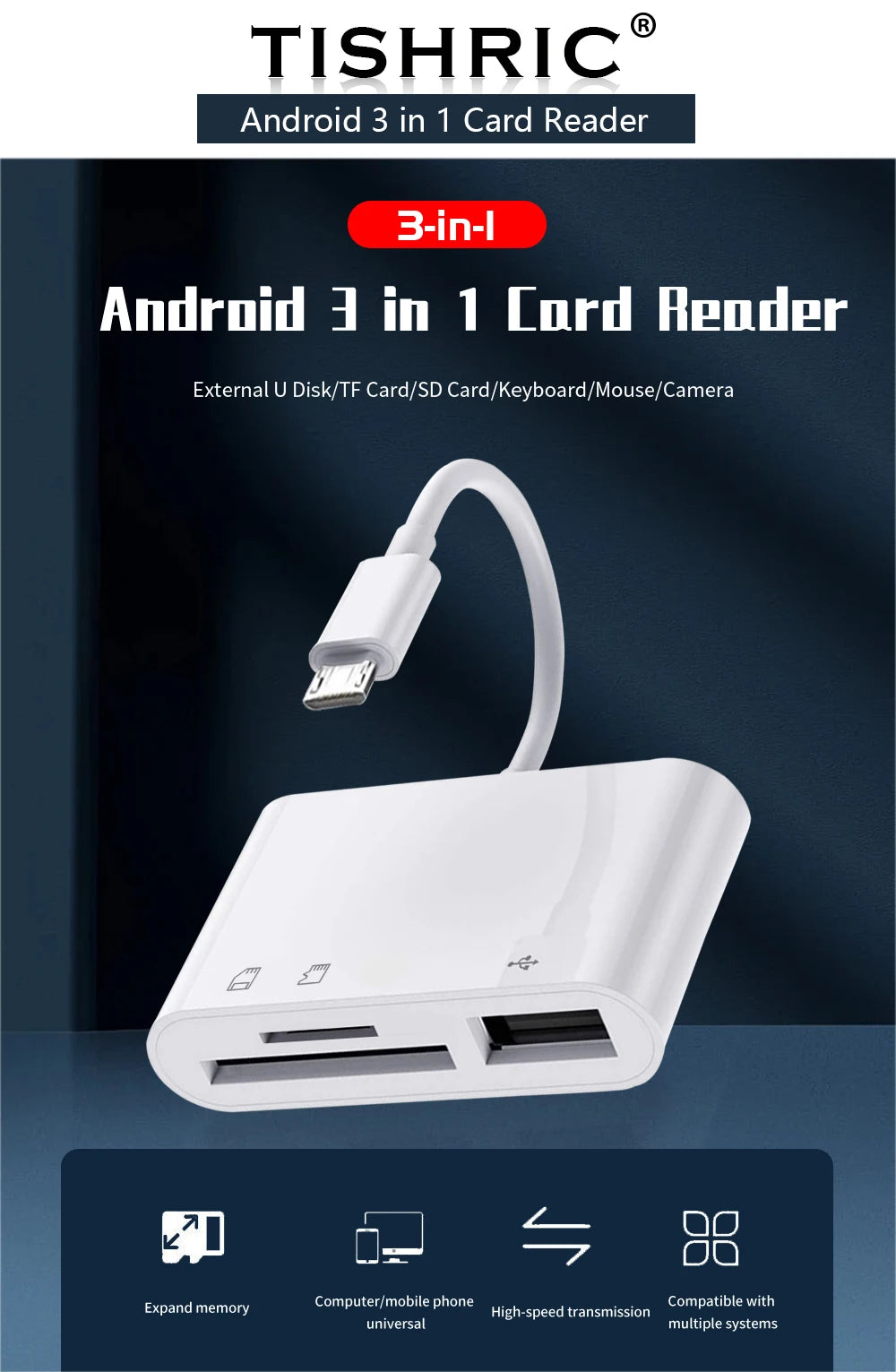 TISHRIC Type C Micro USB Adapter USB TF SD Card Reader USB-C Memory Card Adapter For Macbook Samsung Huawei XiaoMi Laptop Phone