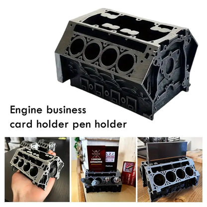 High-end Unique Engine Block Office Desk Organizer - Business Card And Pen Holder, Perfect Gift For Car Enthusiasts And Mechanic