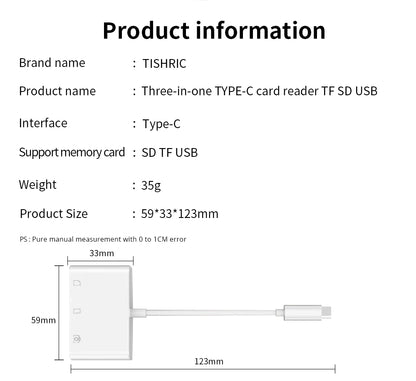 TISHRIC Type C Micro USB Adapter USB TF SD Card Reader USB-C Memory Card Adapter For Macbook Samsung Huawei XiaoMi Laptop Phone