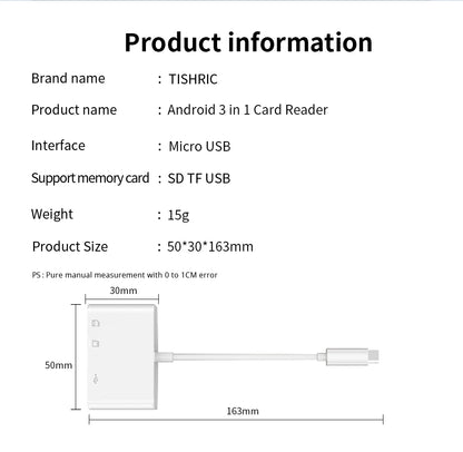 TISHRIC Type C Micro USB Adapter USB TF SD Card Reader USB-C Memory Card Adapter For Macbook Samsung Huawei XiaoMi Laptop Phone